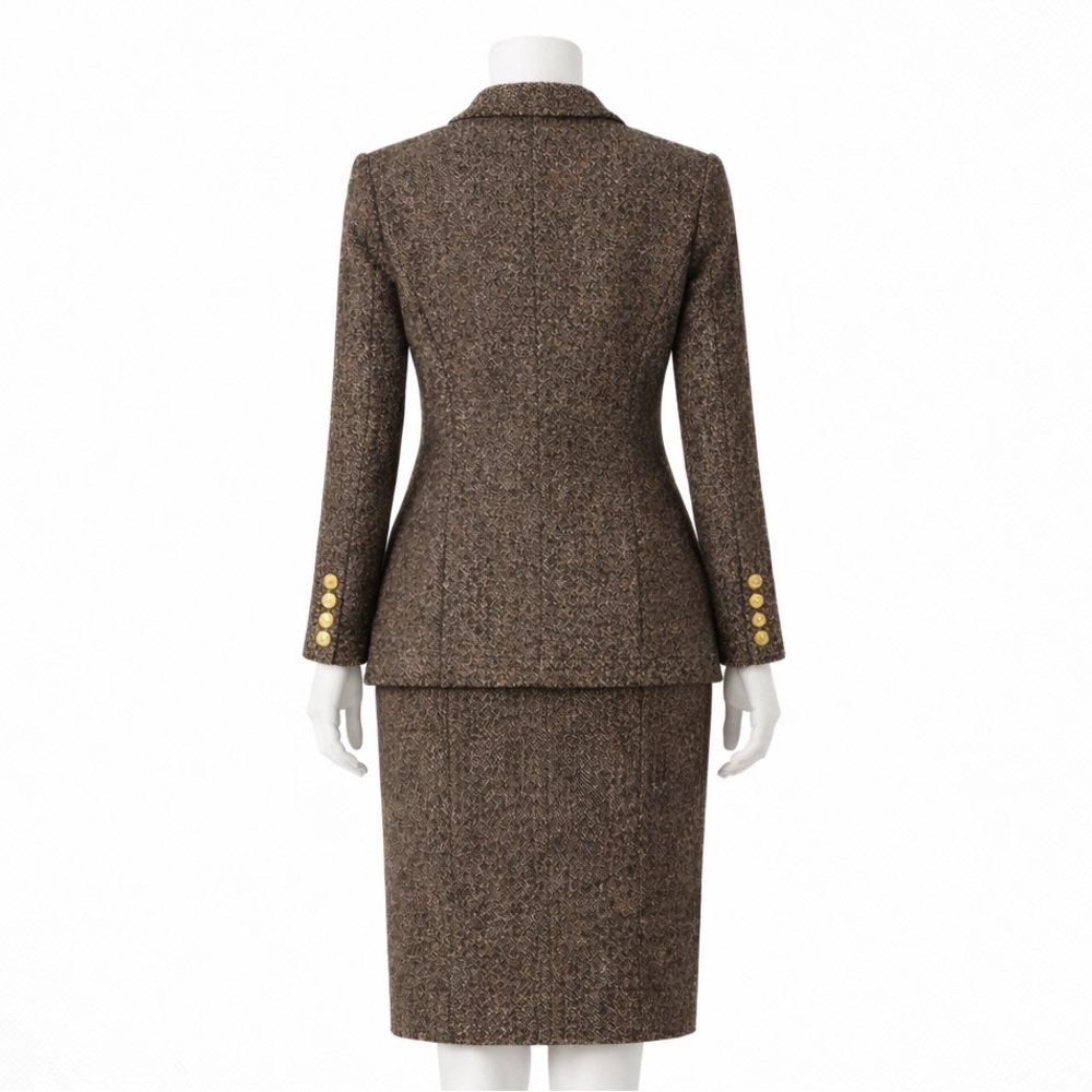 Salvatore Ferragamo Vintage Brown Tweed Skirt Suit Wool Italy IT 44 Size 6 / 8 - Picture 10 of 13